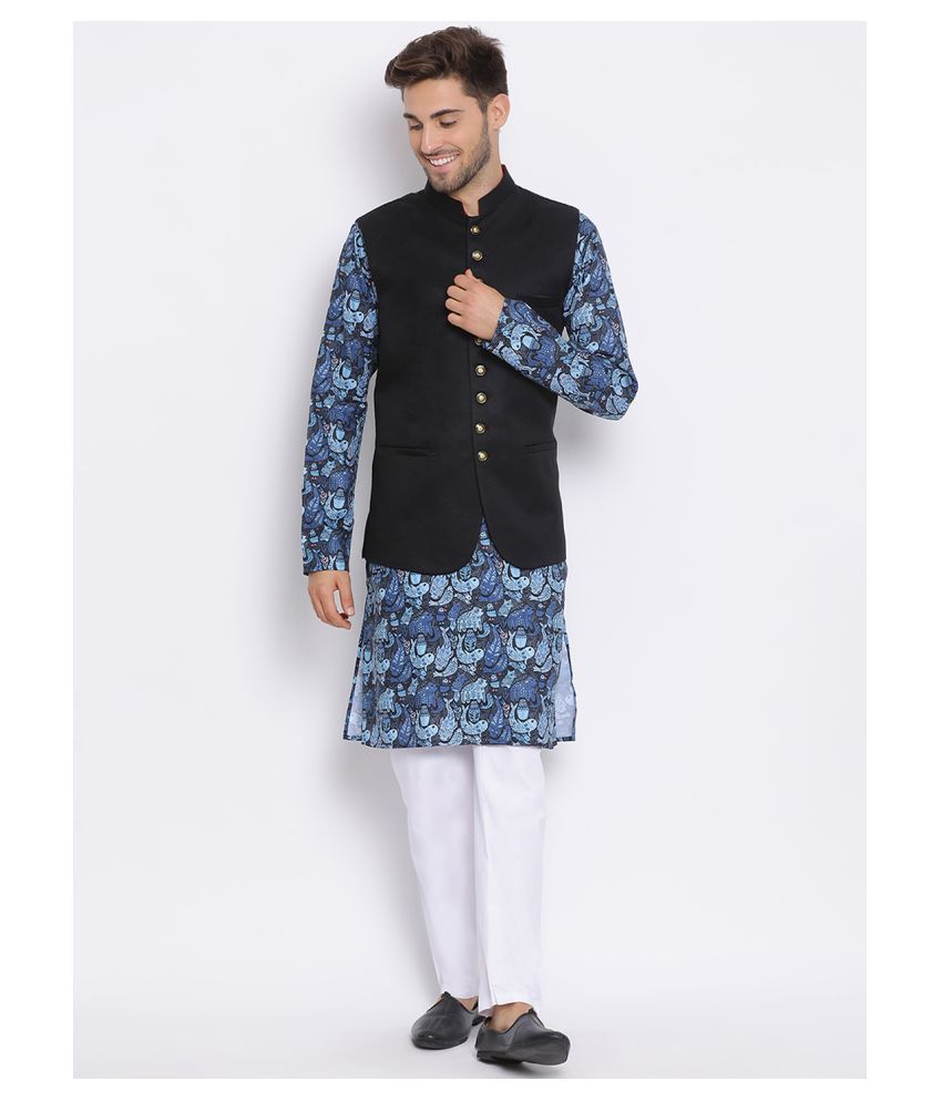     			Hangup Black Polyester Blend Kurta Pyjama Set