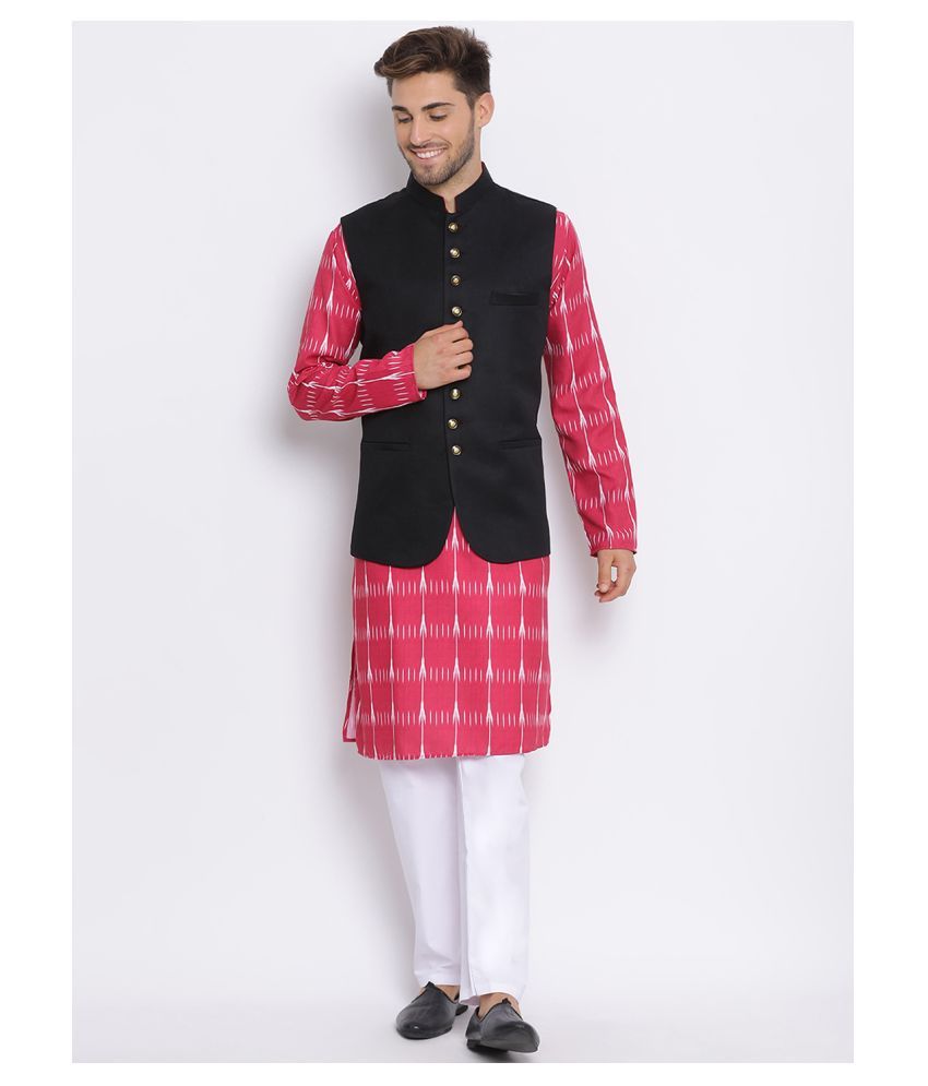     			Hangup Black Polyester Blend Kurta Pyjama Set