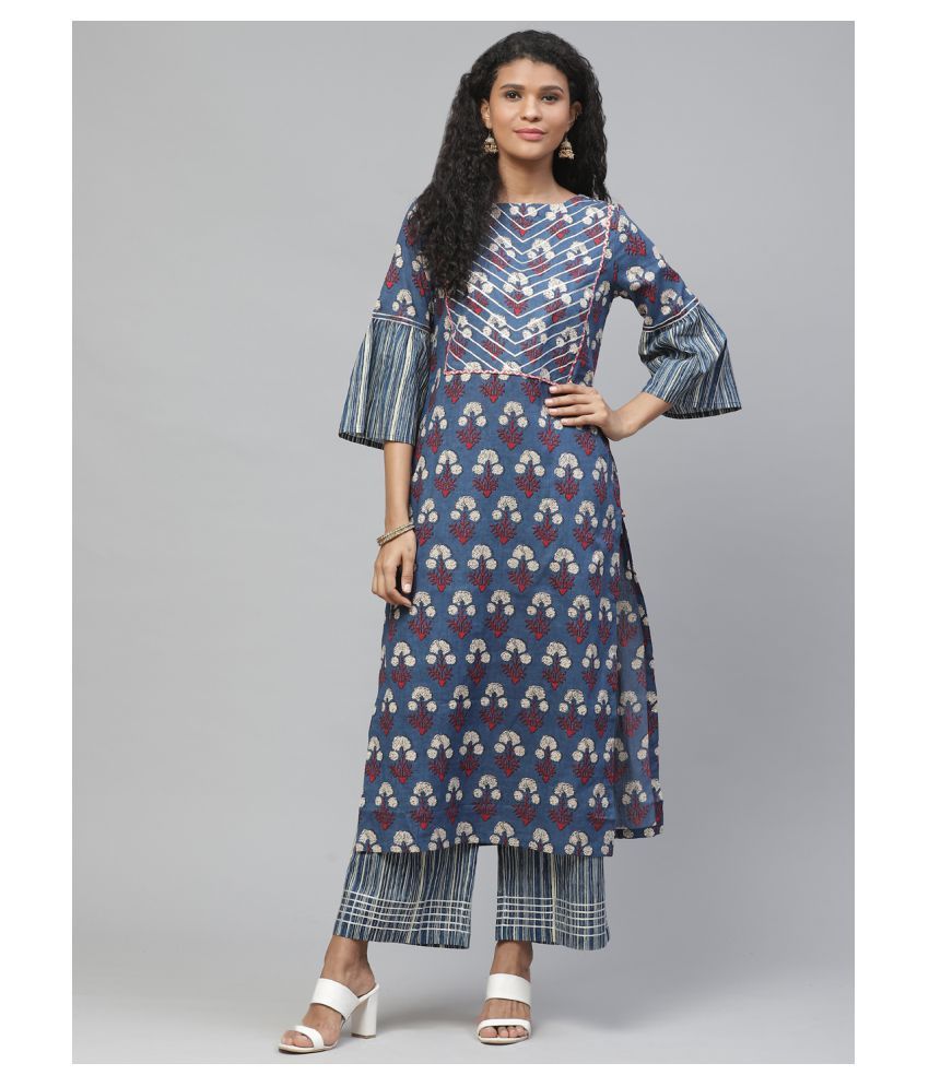     			KSUT Blue Cotton Blend Straight Kurti