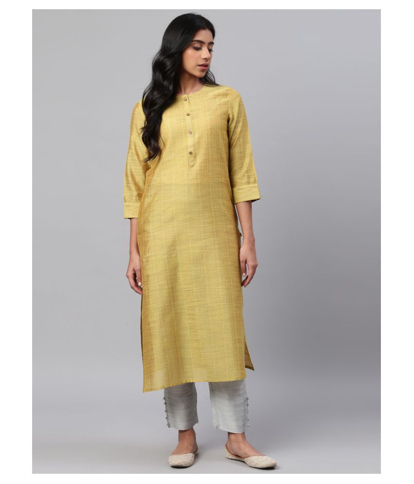     			KSUT Green Chanderi Straight Kurti