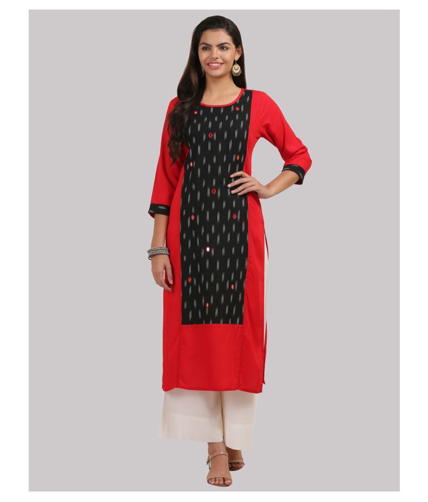     			KSUT Red Viscose Straight Kurti