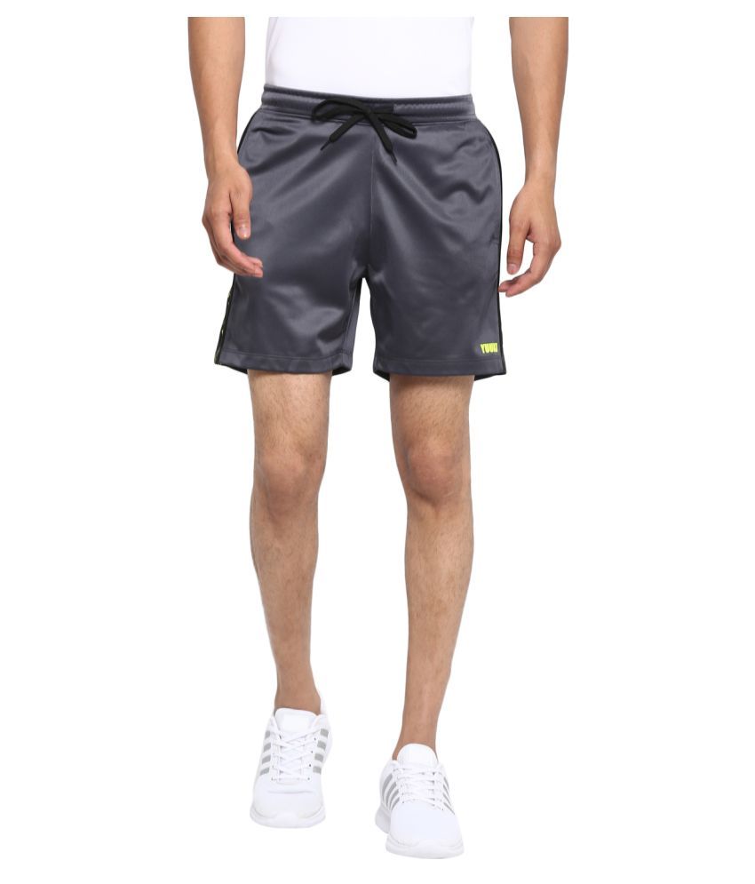     			YUUKI Grey Polyester Cotton Running Shorts