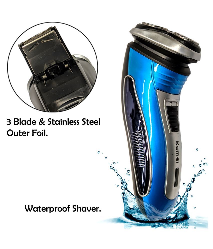 QS 2in1 Waterproof Rechargeable 3 Blade Beard Mustache Foil Shaver With