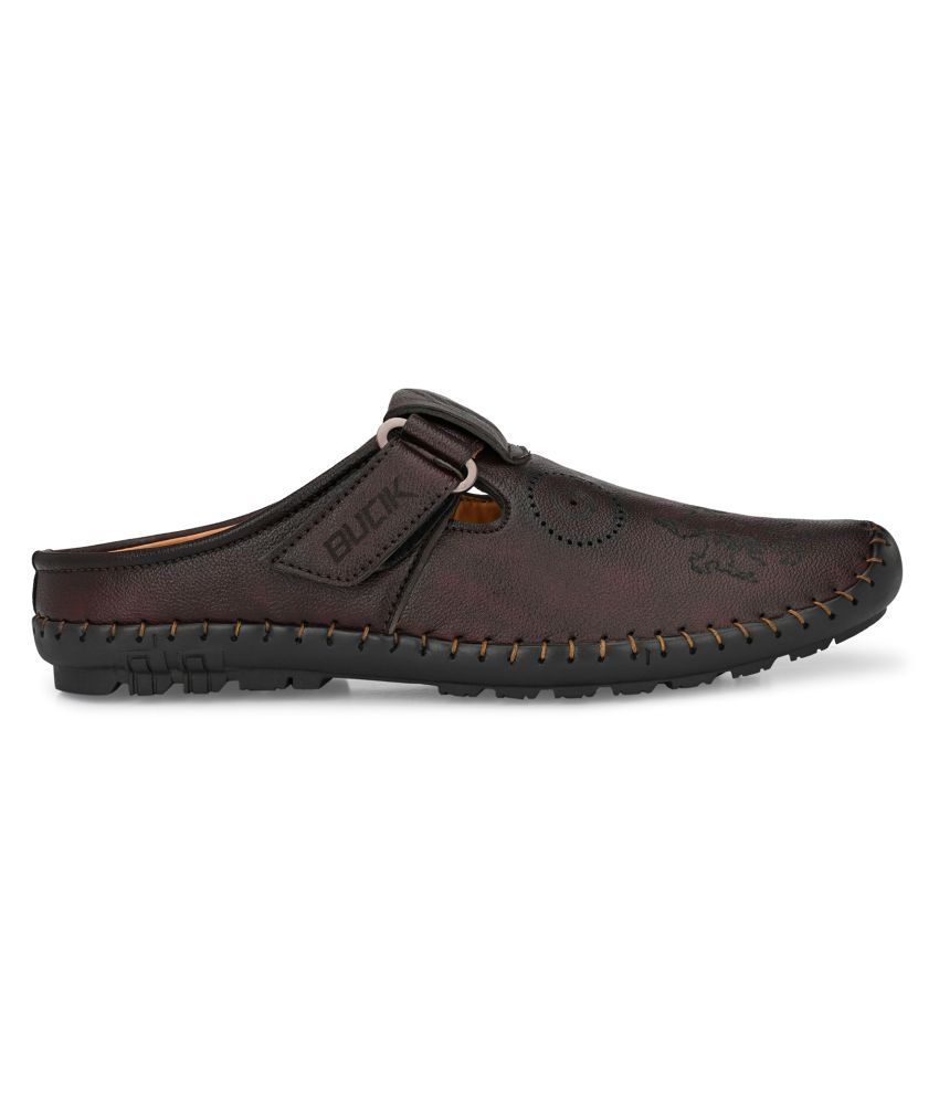 bucik men brown synthetic slip on leather sandals
