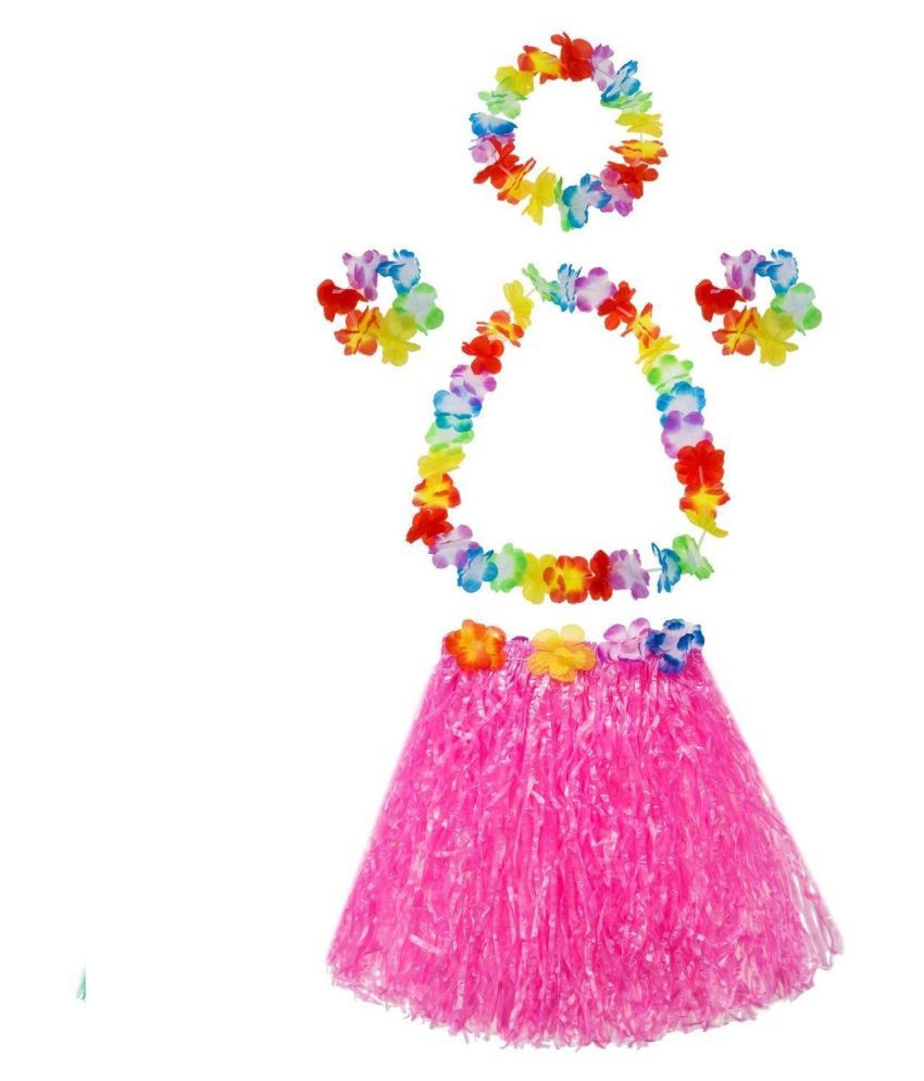     			Kaku Fancy Dresses Hawaiian Girl Costume, Flower Hawaiian Costume for Summer Beach Party - Magenta 3-12 Years for Girls