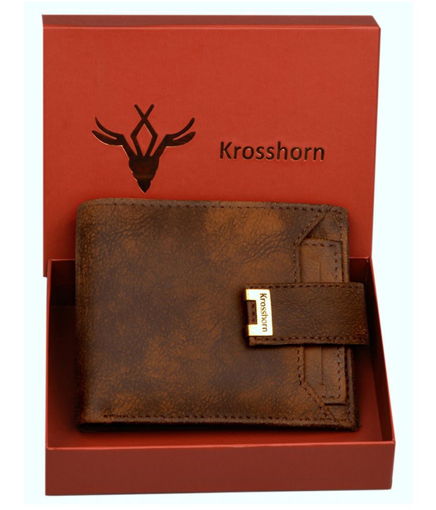     			Krosshorn Faux Leather Brown Formal Regular ATM Slot RFID Wallet (Men's Purse)
