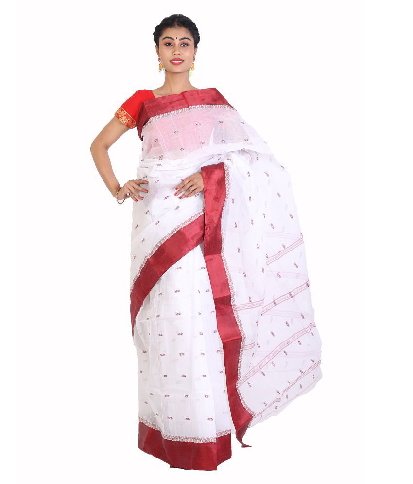 Sanrocks Global Fashions Maroon,White Bengal cotton Saree