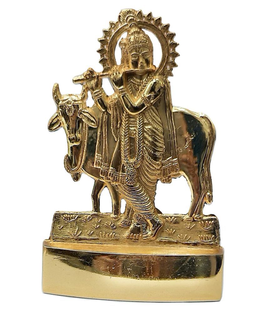     			rudradivine - Lord Krishna Brass Idol -  (14cm)