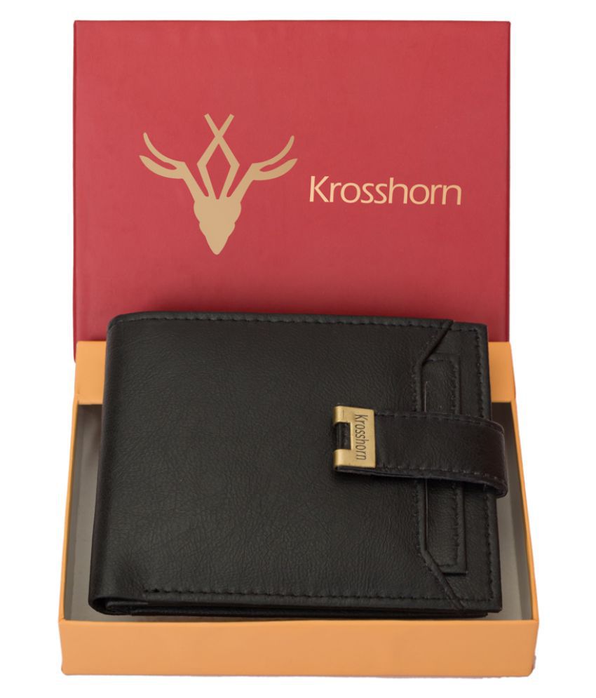 Buy Krosshorn Faux Leather Black Formal Regular ATM Slot RFID Wallet ...