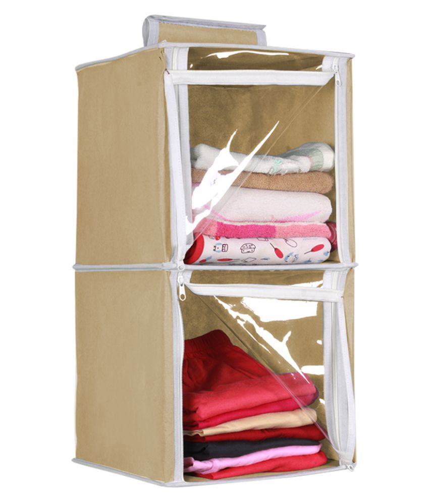     			PrettyKrafts 2 Tiers with Transparent Front Clothes Hanging Organizer, Wardrobe for Regular Garments, Shoes Storage Cupboard, Hanger Bag