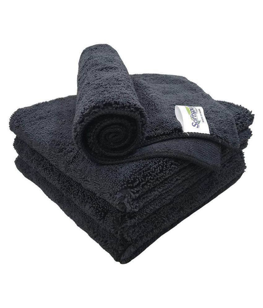     			SOFTSPUN Microfiber High Loop Cleaning Cloths, 40x60 cms 4 pcs Towel Set 380 GSM (Black). Thick Lint & Streak-Free Multipurpose Cloths.
