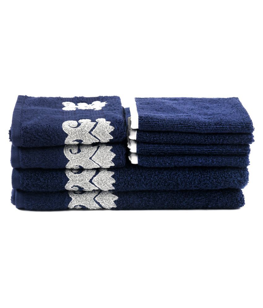 Lush & Beyond Set of 8 Cotton Bath + Hand + Face Towel Set Blue