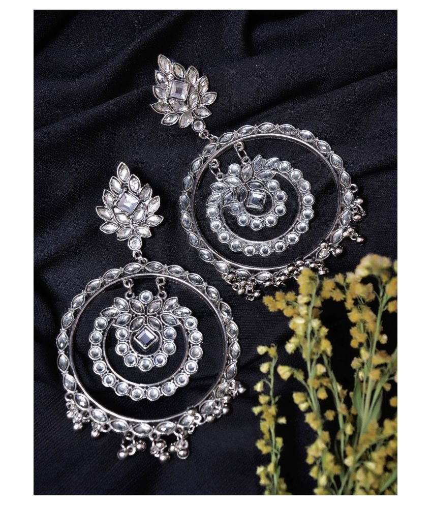    			Aadiyatri Silver Plated Large Designer Chanbali Earrings for women