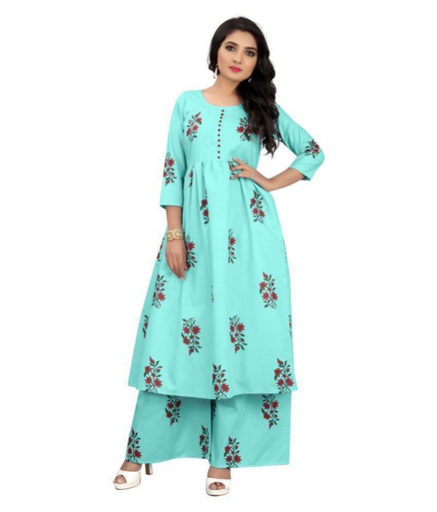     			MEESORRA - Blue Cotton Women's A-line Kurti