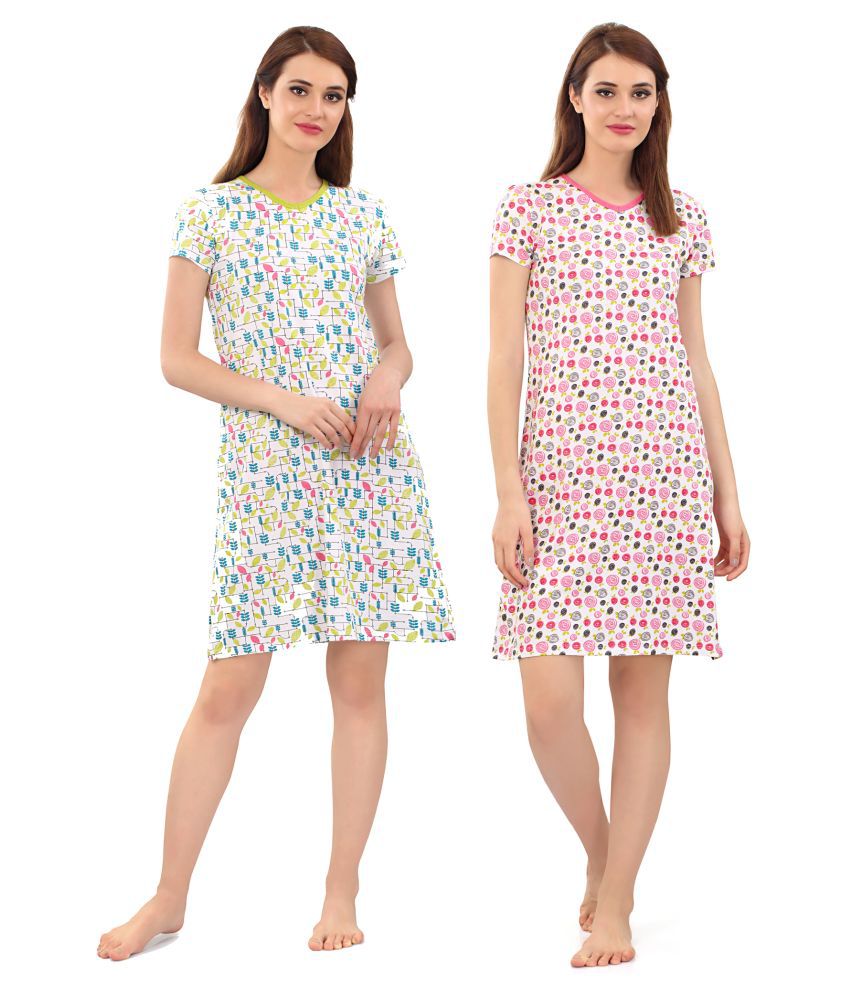     			Zebu - Multicolor Cotton Women's Nightwear Night Dress
