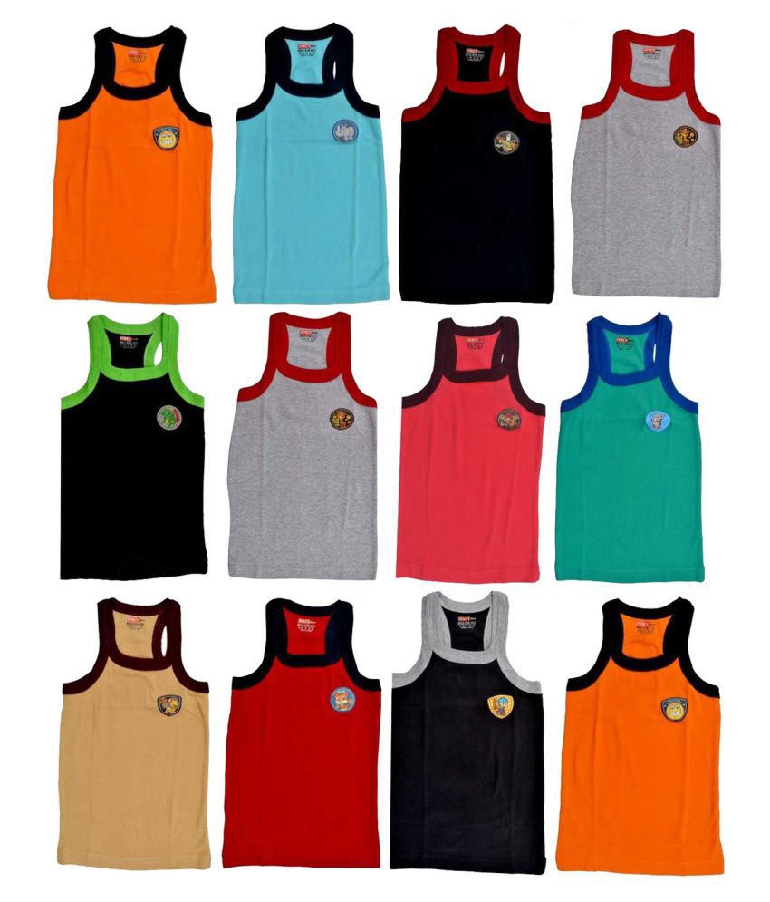     			Dixcy Bold Cotton Multicolor Sleeveless Vests for Kids/Boys - Pack of 12