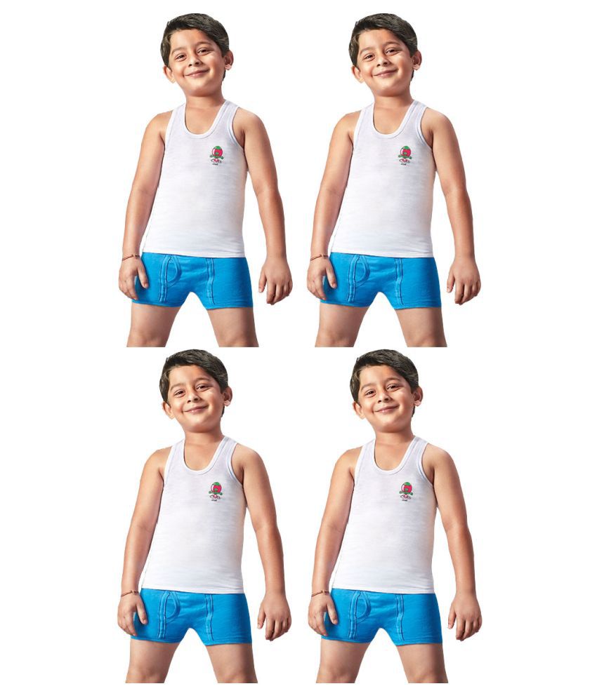 Dixcy Josh Fine Cotton White Sleeveless Vests for Kids/Boys - Pack of 4