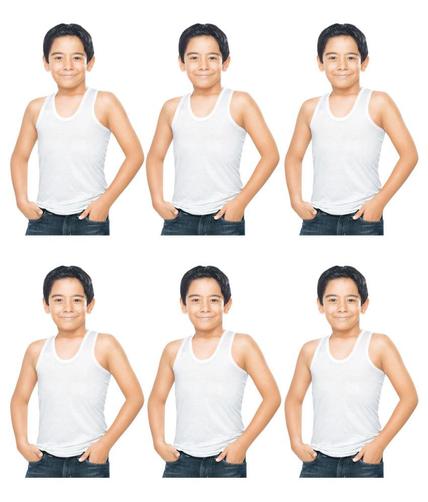     			Dixcy Scott Clasz Cotton White Sleeveless Vests for Kids/Boys - Pack of 6