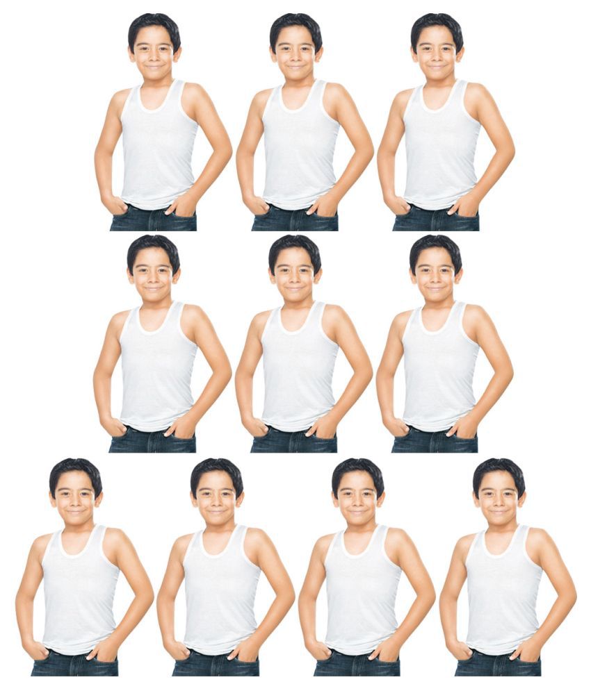     			Dixcy Scott Clasz Cotton White Sleeveless Vests for Kids/Boys - Pack of 10