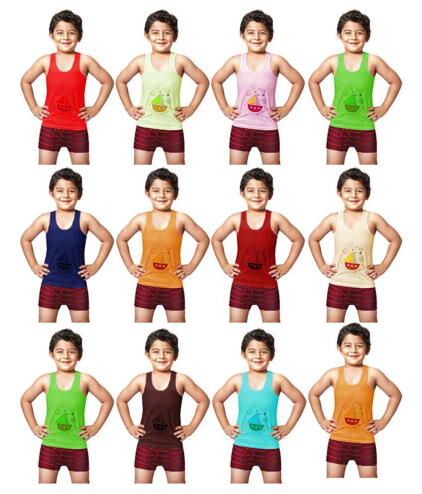     			Dixcy Spunk Cotton Multicolor Sleeveless Vests for Kids/Boys - Pack of 12