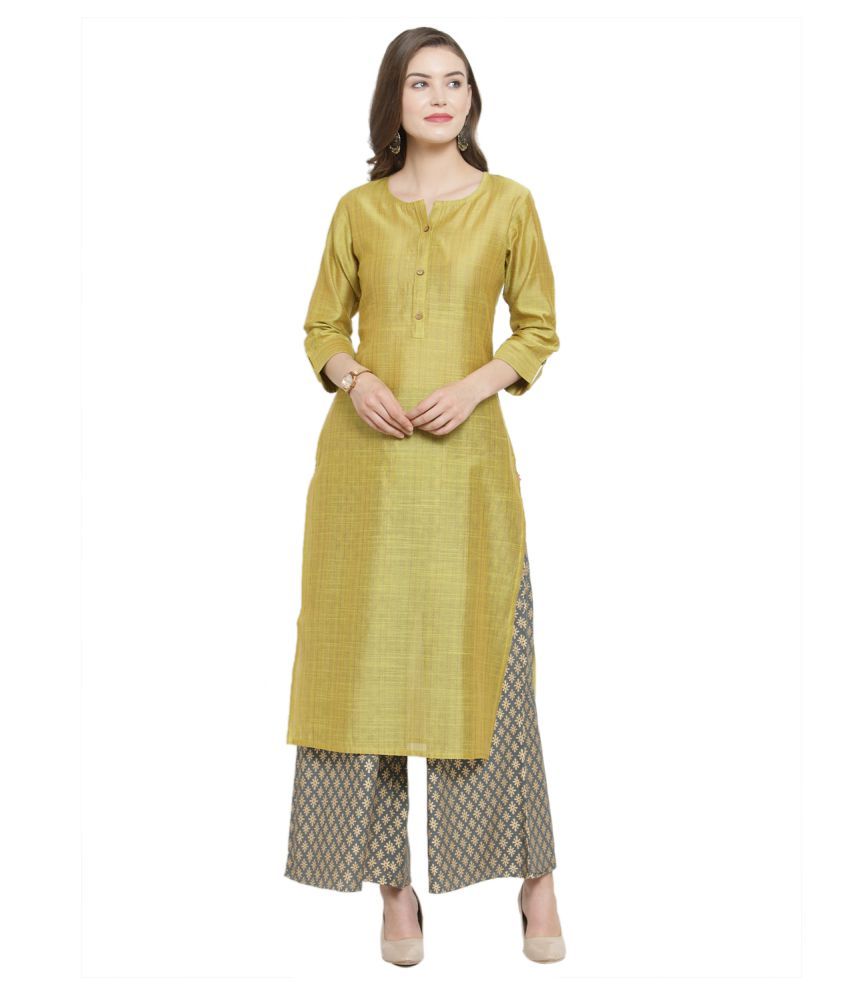     			KSUT Green Cotton Blend Straight Kurti