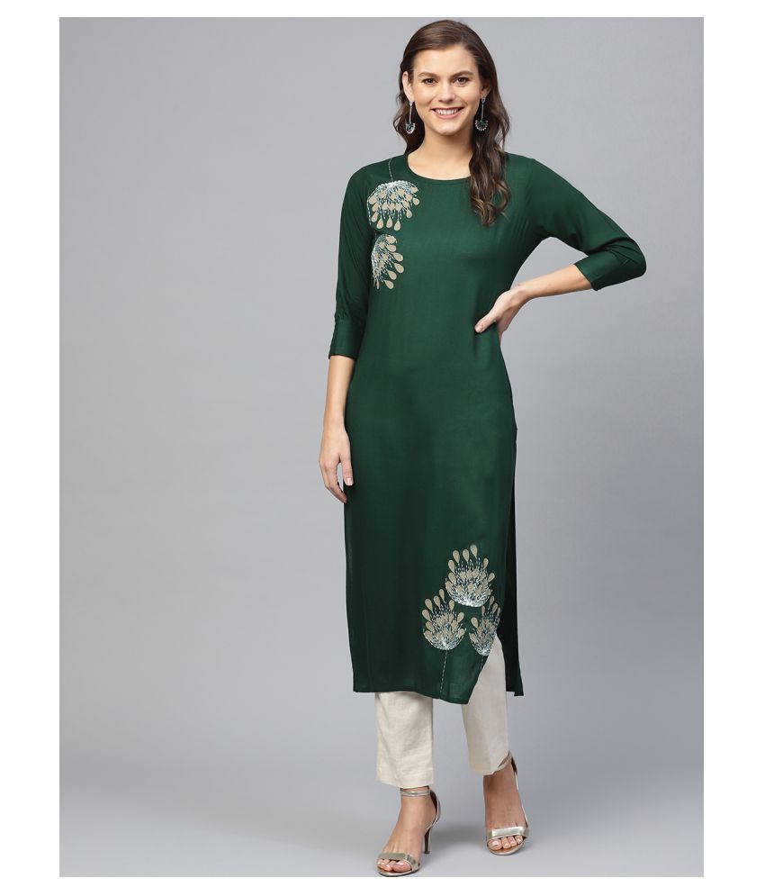     			KSUT Green Viscose Straight Kurti