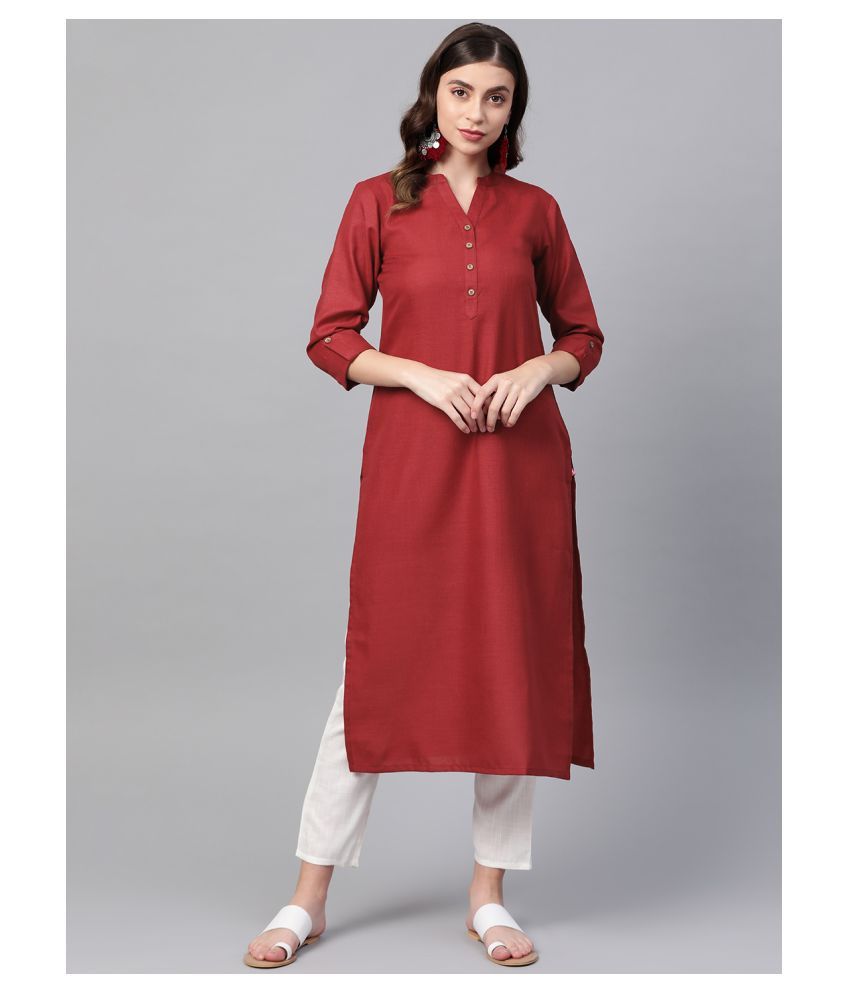     			KSUT Maroon Cotton Straight Kurti