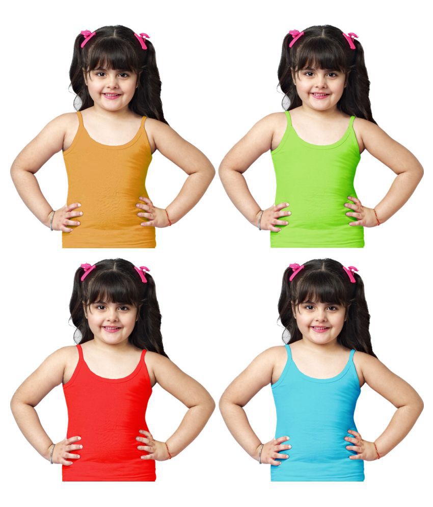 Dixcy Slimz Pinky Cotton Multicolored Printed Girls Camisole - Pack of 4