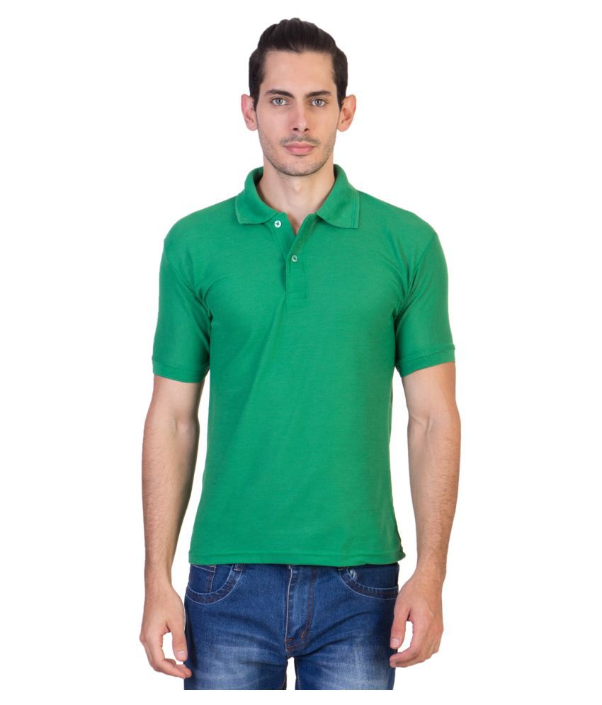     			HVN Cotton Blend Green Plain Polo T Shirt