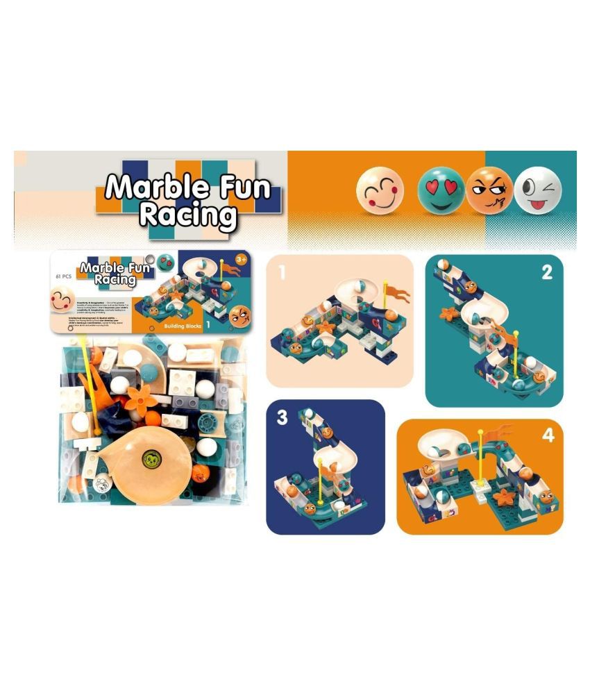 Villy  61 Pcs Interlocking Marble Fun Racing Junior Blocks Assemble Blocks Educational Learning Block Set Toy for Kids