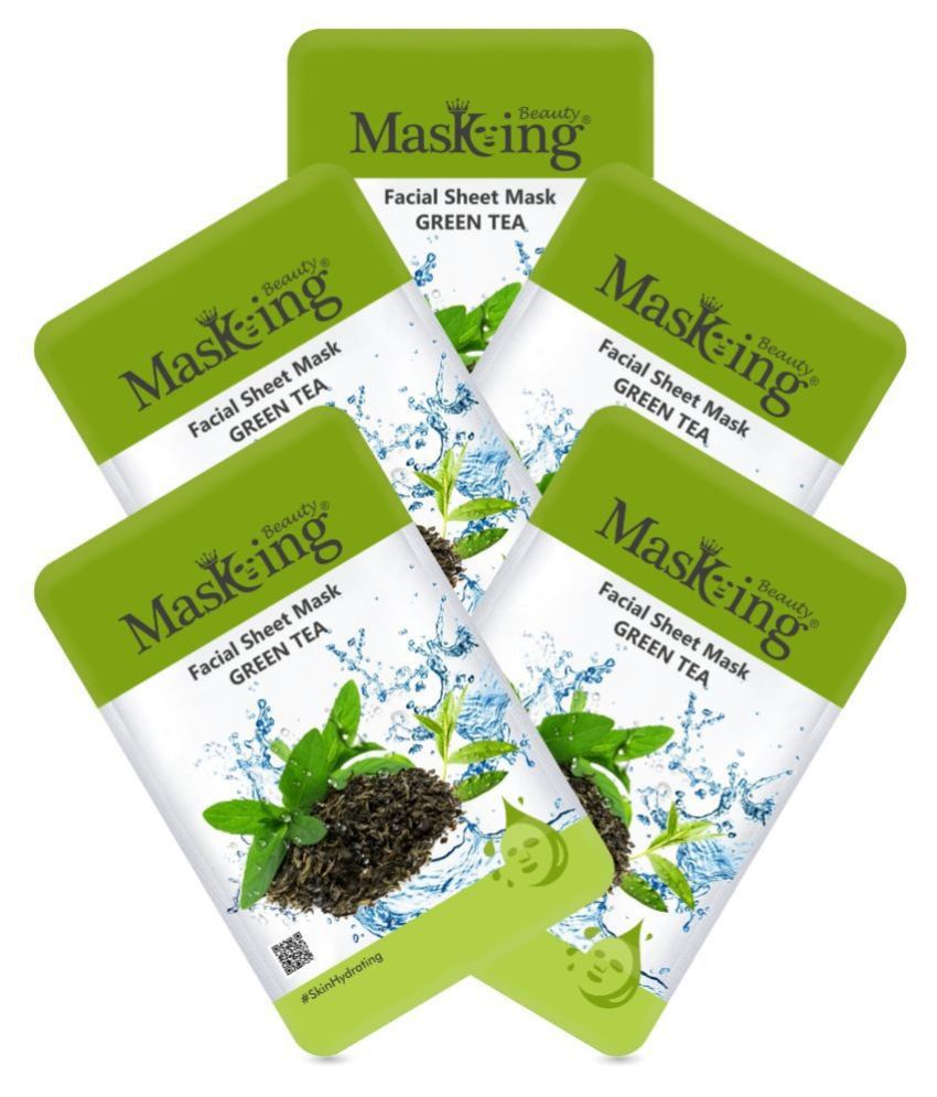     			Masking Beauty Green Tea Face Sheet Mask Masks 125 ml Pack of 5