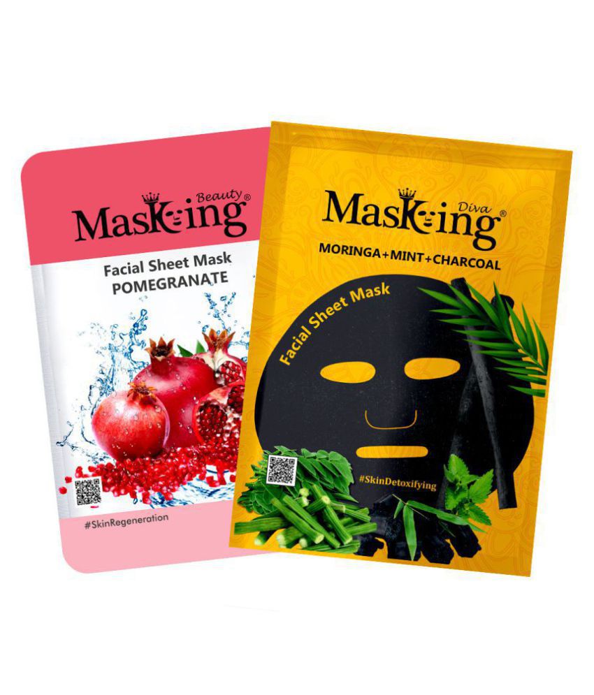     			Masking BeautyDiva Pomegranate, Moringa, Mint and Charcoal Face Sheet Mask Masks 50 ml Pack of 2