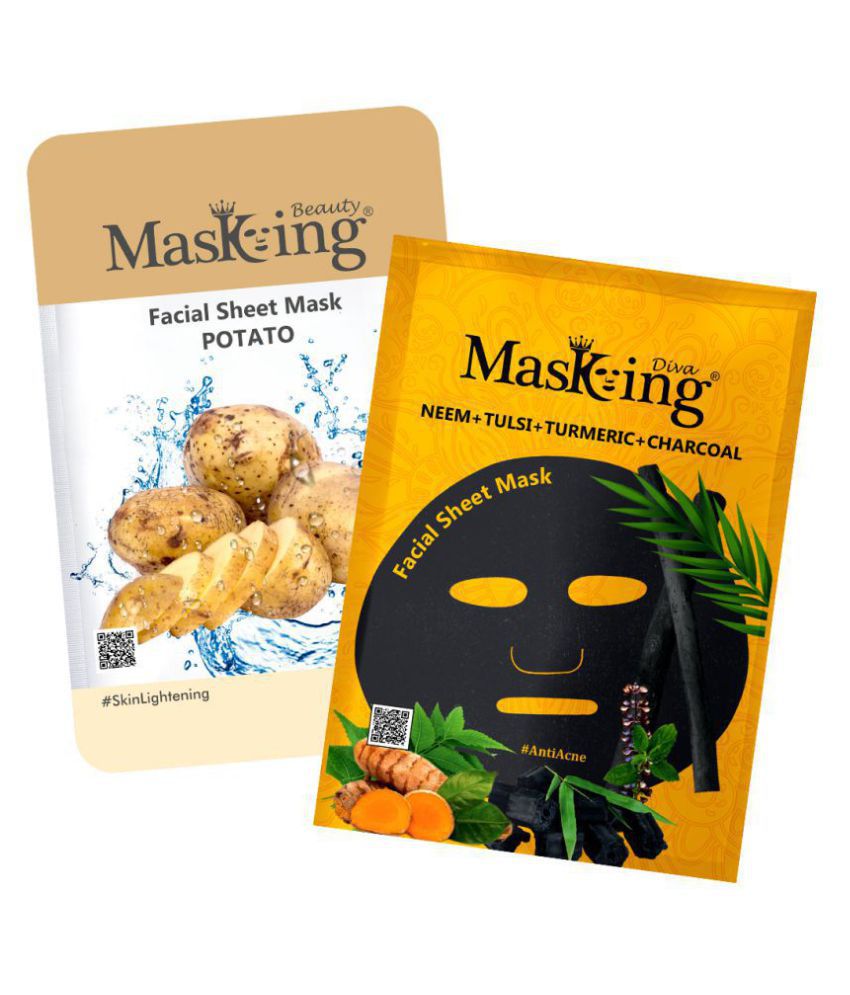     			Masking BeautyDiva Potato, Neem, Tulsi, Turmeric & Charcoal Face Sheet Mask Masks 50 ml Pack of 2