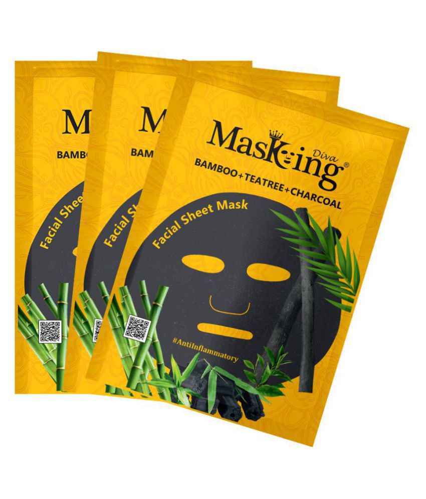     			Masking Diva Bamboo, Teatree and Charcoal Face Sheet Mask Masks 75 ml Pack of 3