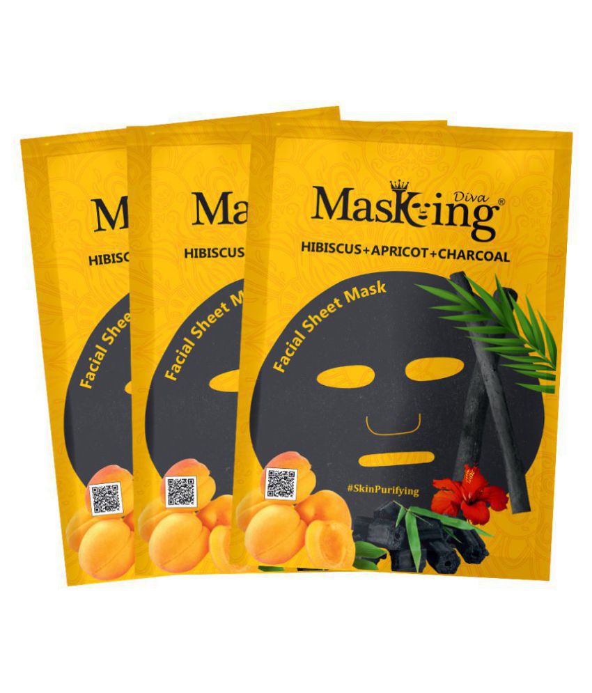     			Masking Diva Hibiscus, Apricot and Charcoal Face Sheet Mask Masks 75 ml Pack of 3