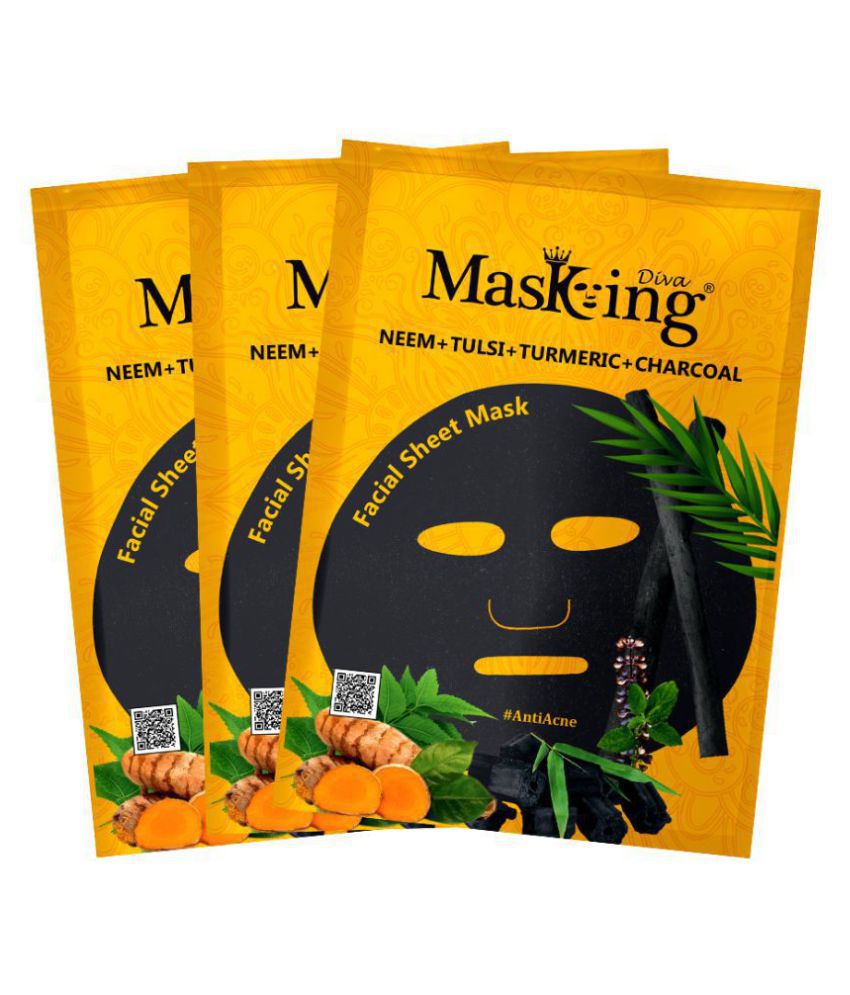     			Masking Diva Neem, Tulsi, Turmeric and Charcoal Face Sheet Mask Masks 75 ml Pack of 3