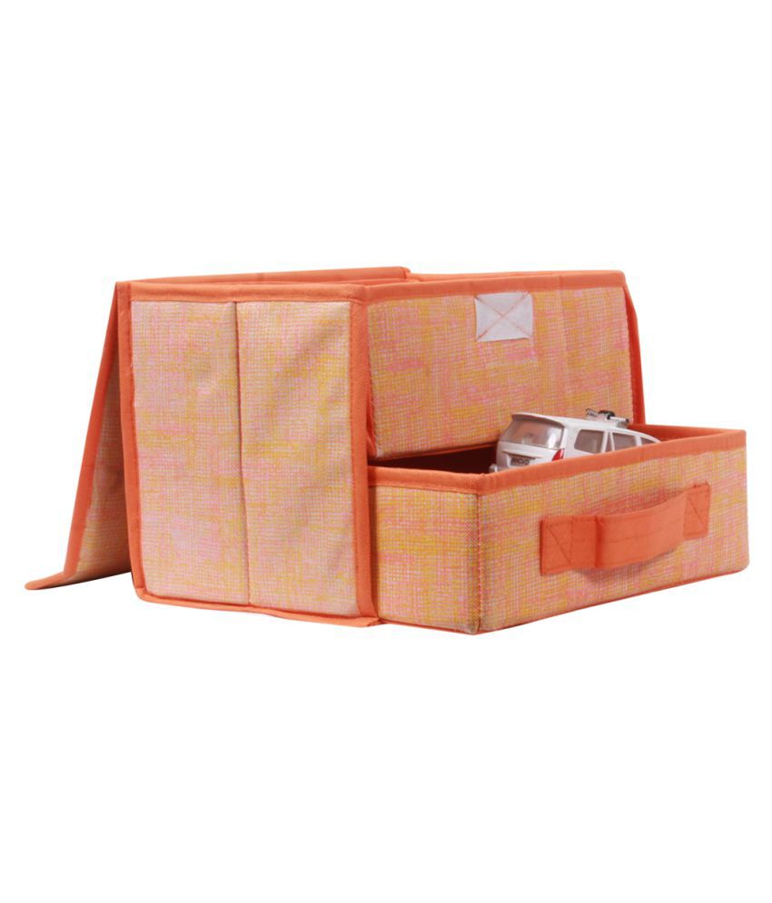     			PrettyKrafts Jute Fabric Storage Box Storage Bins with Handle Drawer Organiser with Lid Folding Storage Bins Box Containers for Socks, Underwear, Bras, Ties 1+1 drawer- Orange