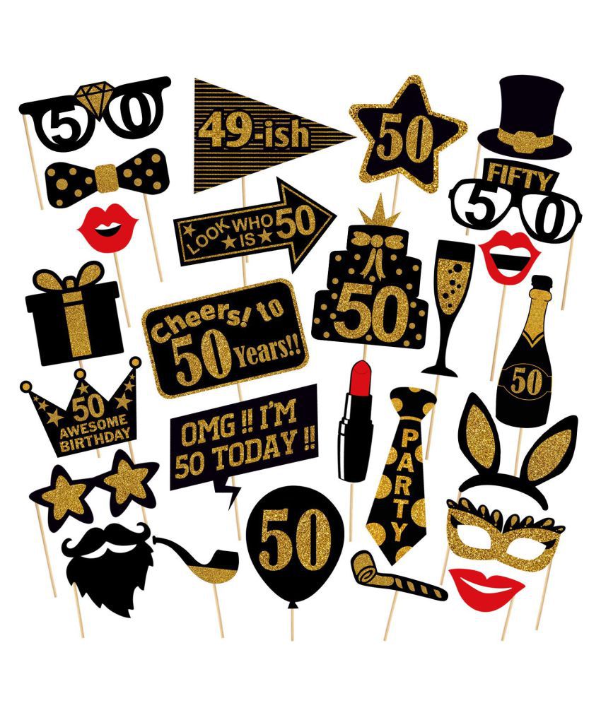     			ZYOZI™ Adult 50th Birthday Photo Booth Props (26Pcs) for Her Him Cheers to 50 Years Birthday Party, Gold and Red Decorations,50th Happy Birthday Party Supplies for Men Women