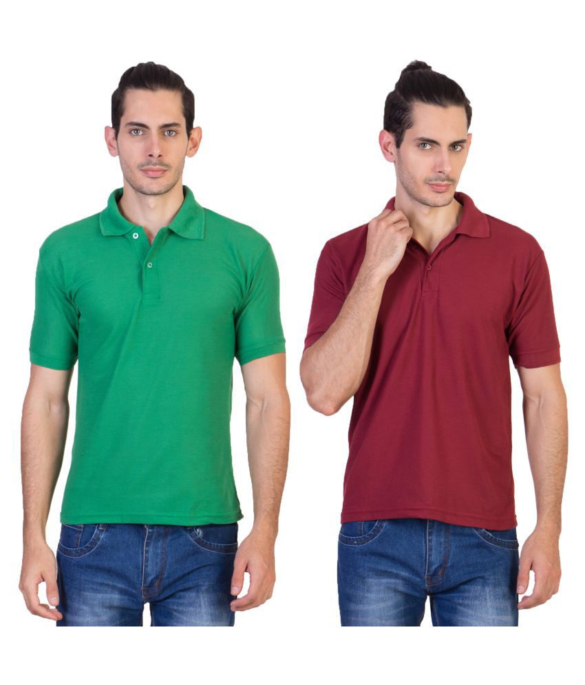     			HVN Cotton Blend Multicolor Plain Polo T Shirt