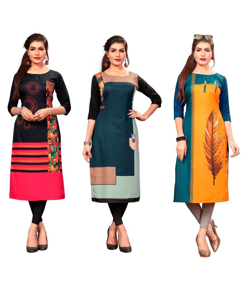     			HivaTrendz Multicolor Crepe Straight Kurti