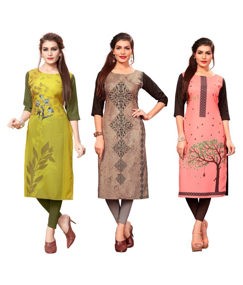     			HivaTrendz Multicolor Crepe Straight Kurti