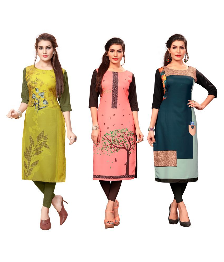     			HivaTrendz Multicolor Crepe Straight Kurti