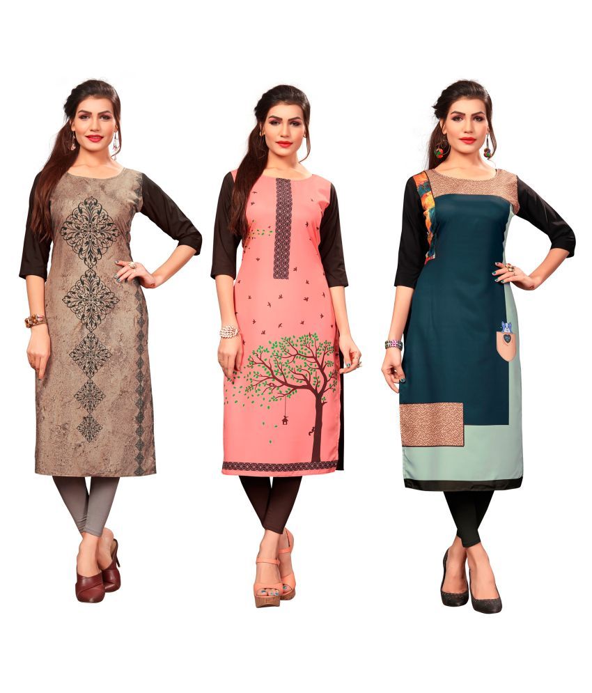     			HivaTrendz Multicolor Crepe Straight Kurti