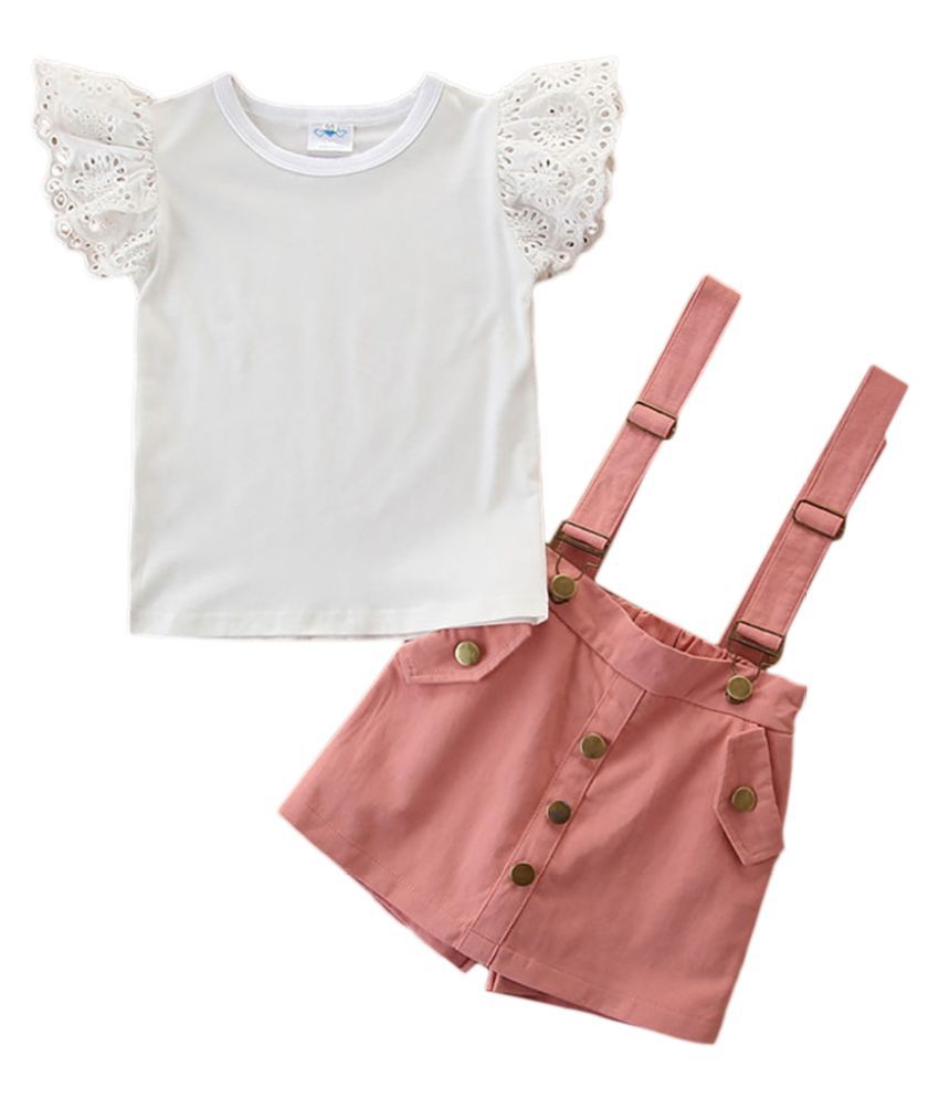 Hopscotch Girls Cotton Sleeveless Top With Pinafore Set in Pink Color For Ages 2-3 Years (SB9-3060725)
