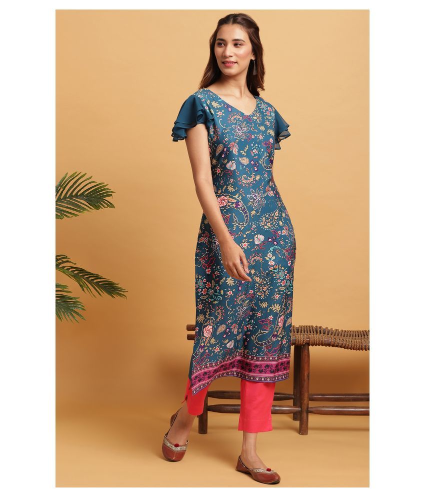     			Janasya - Blue Crepe Women's Straight Kurti ( Pack of 1 )