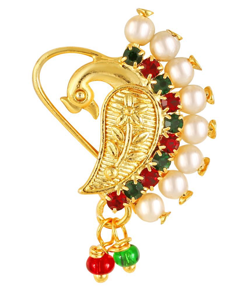     			Vighnaharta Golden Moti Nath Gold Plated Alloy Nose Ring  For womentVFJ1009NTH-TAR