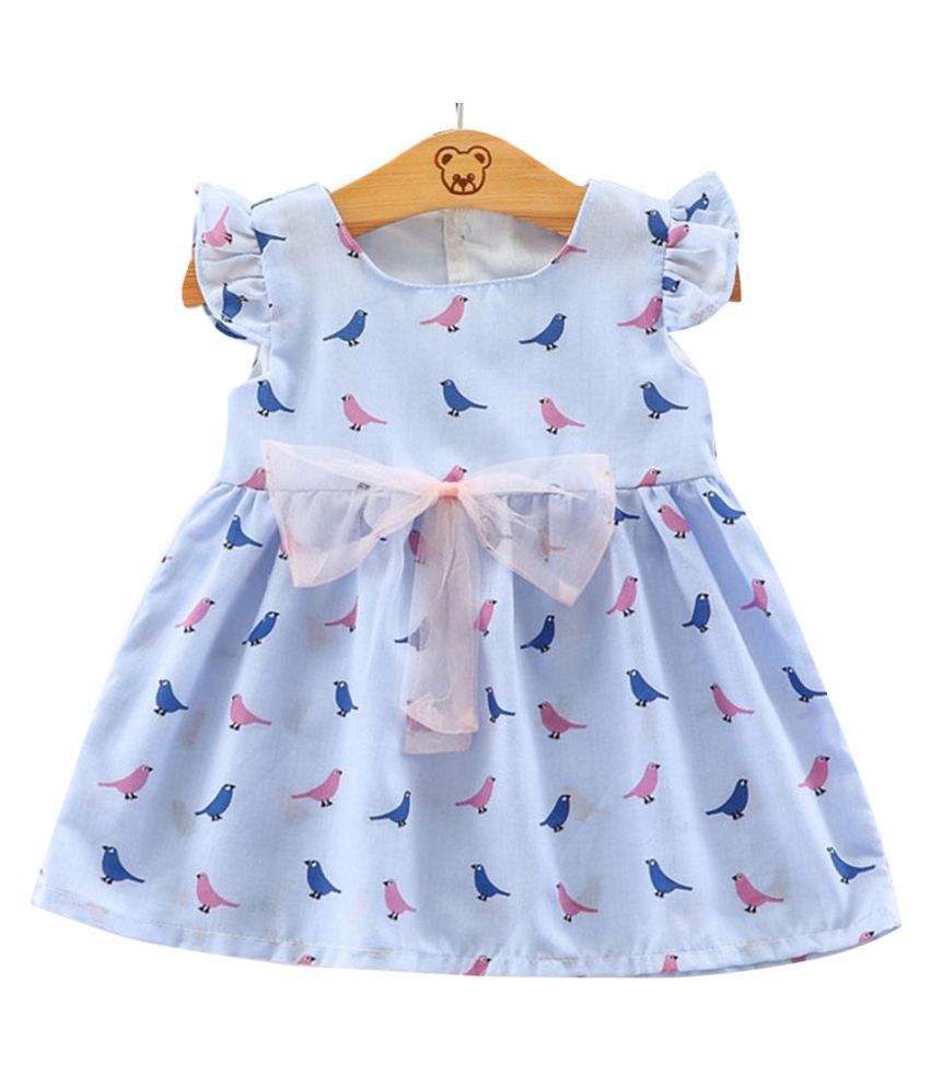 Hopscotch Girls Cotton & Spandex Bird Print Casual Dress in Blue Color ...