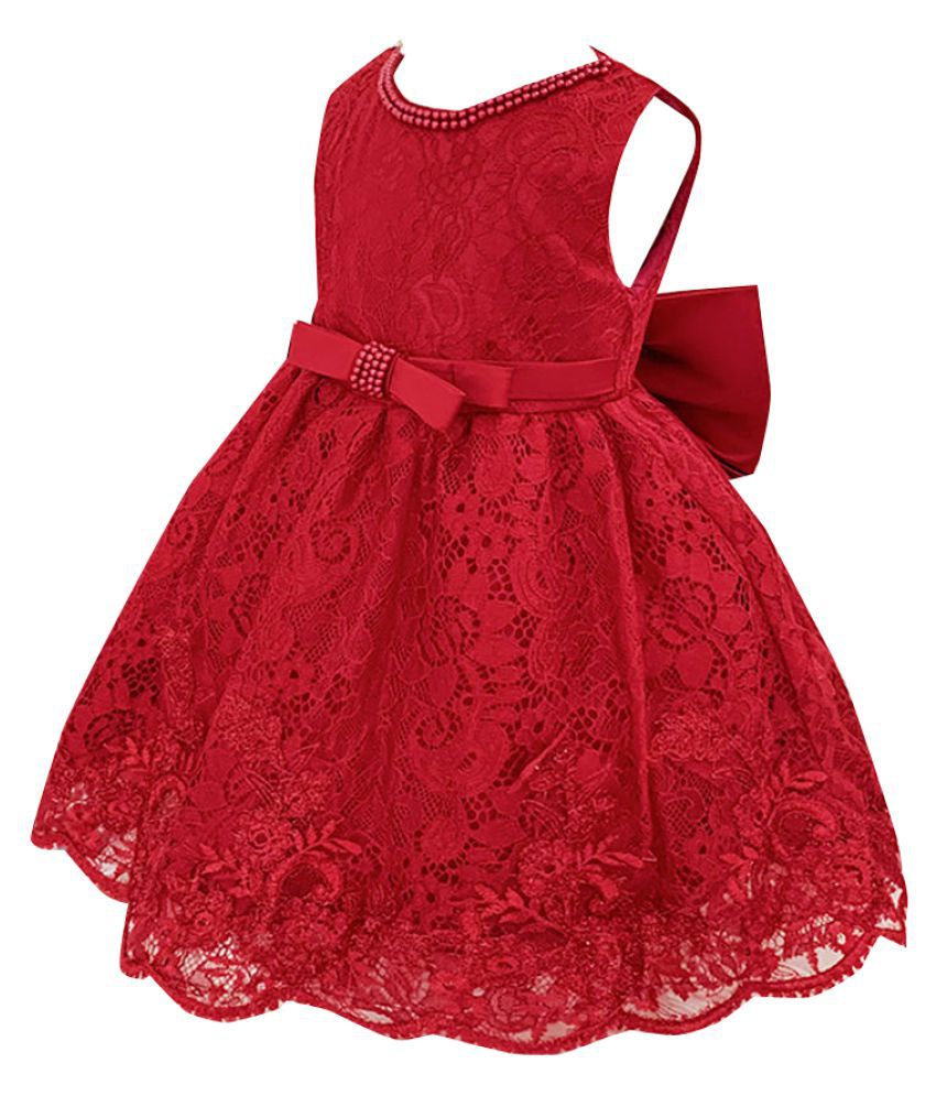 Hopscotch Girls Polyester And Cotton Sleeveless Applique Bow Floral Net ...