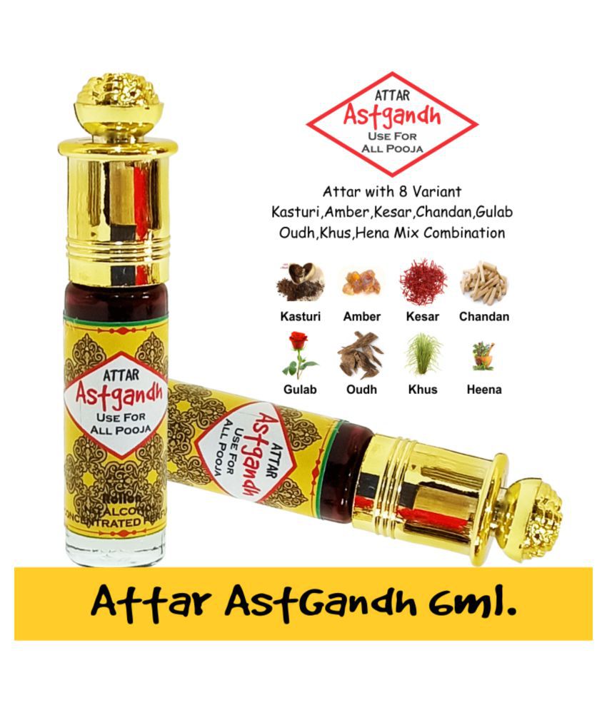    			INDRA SUGANDH BHANDAR Astgandh with 8 Variant Combination Kasturi, Amber, Kesar, Chandan, Gulab, Oudh, Hina Mix Combinations 24 Hours Long-Lasting The Divine Reach Fragrance Roll-on Perfume