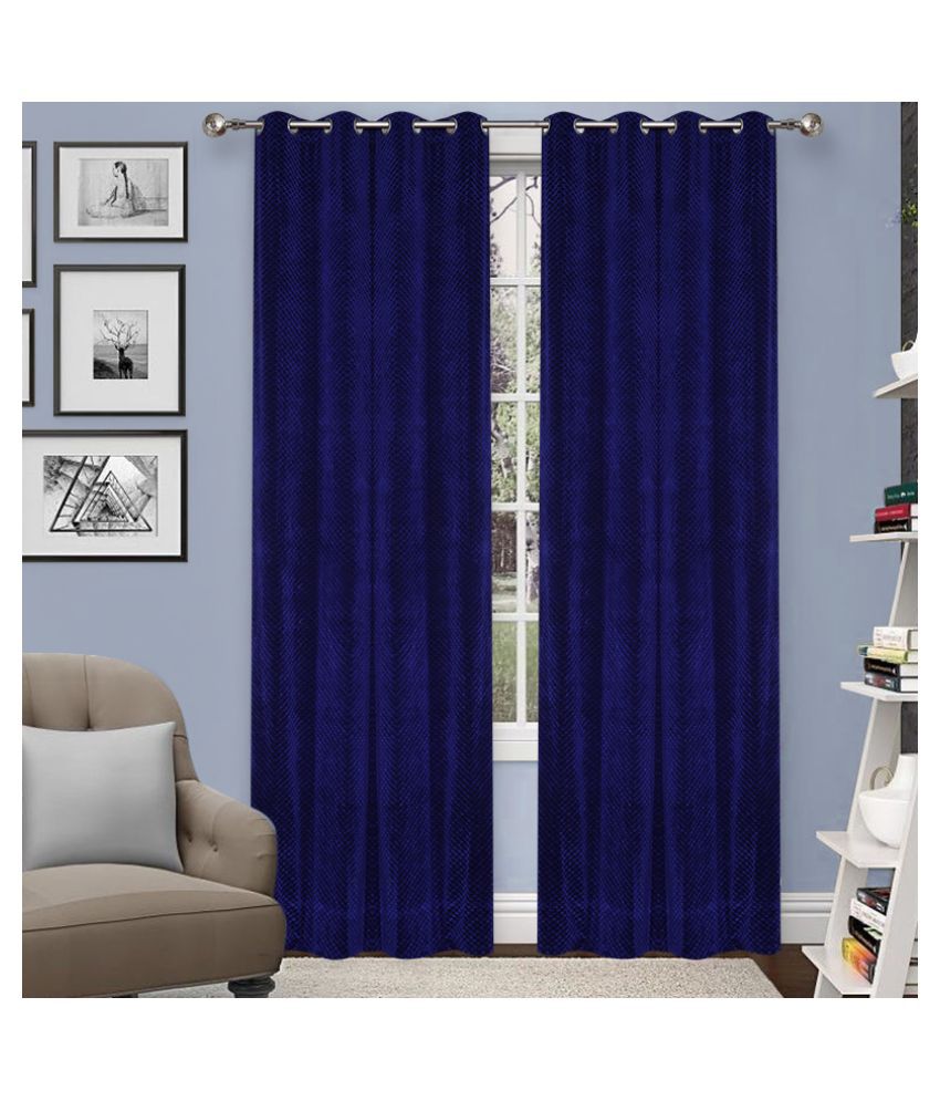     			Veronica Deco Set of 2 Long Door Blackout Room Darkening Eyelet Velvet Curtains Navy Blue